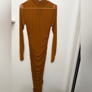 Fashion Nova Long Sleeve Ruched Dress - Brown